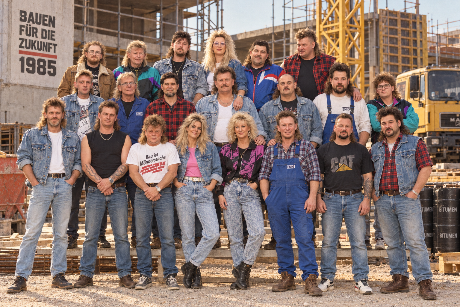 Das vollständige Team der ENIG GmbH auf einer Baustelle